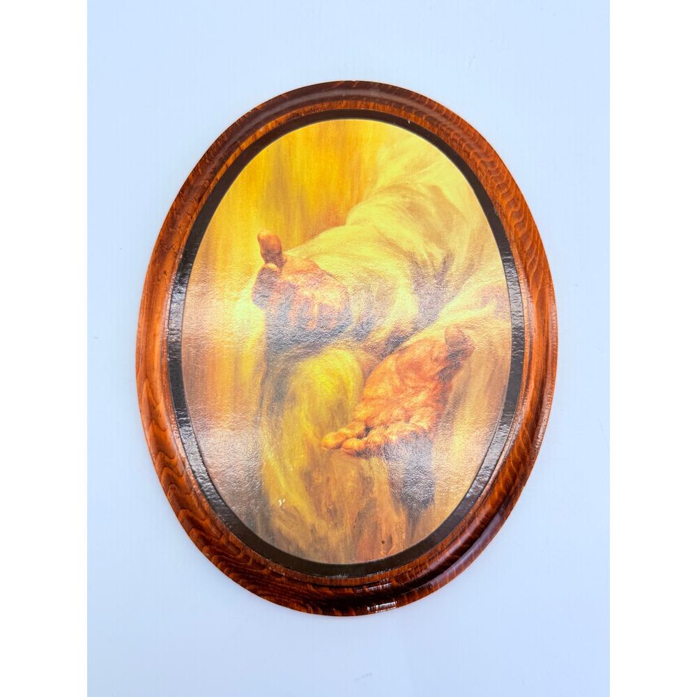 Vintage “Come unto Me” lithograph by J. Reed  on Oval Lacquered Wood Plaque